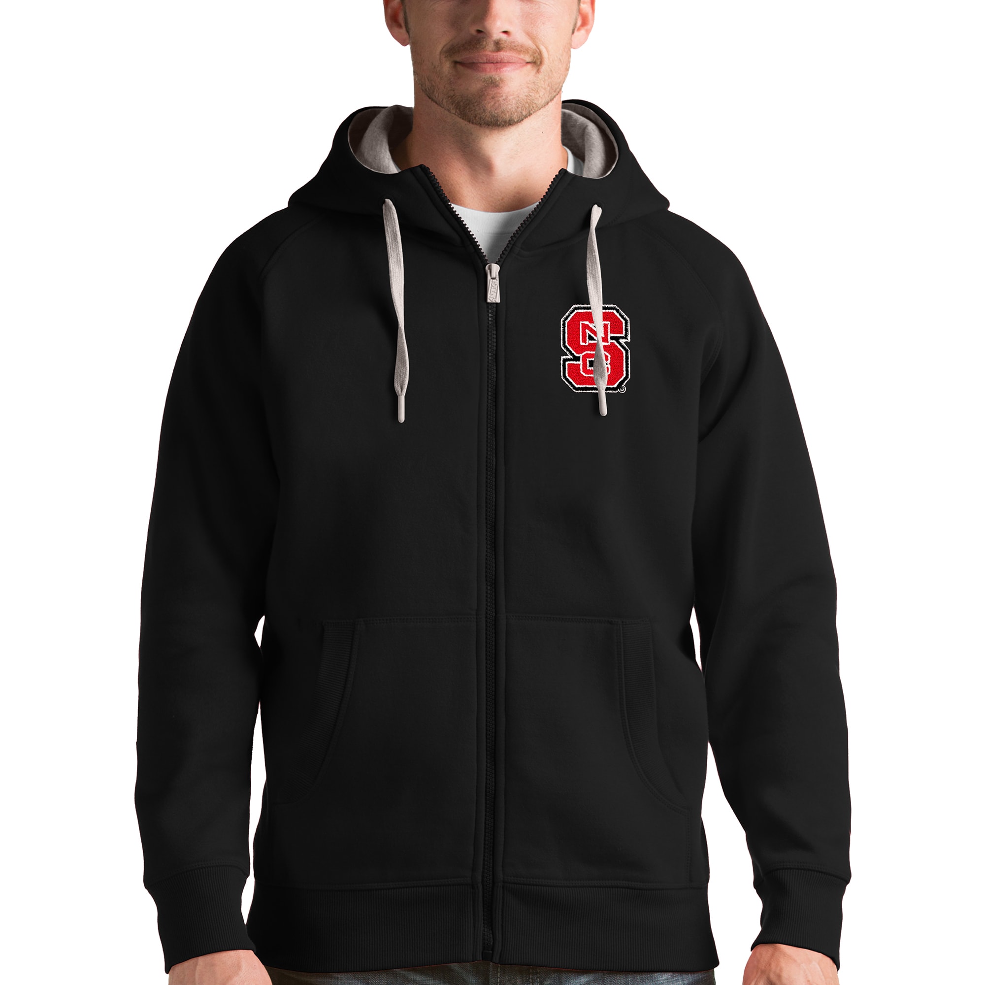 Men's Antigua Black NC State Wolfpack Victory Full-Zip Hoodie